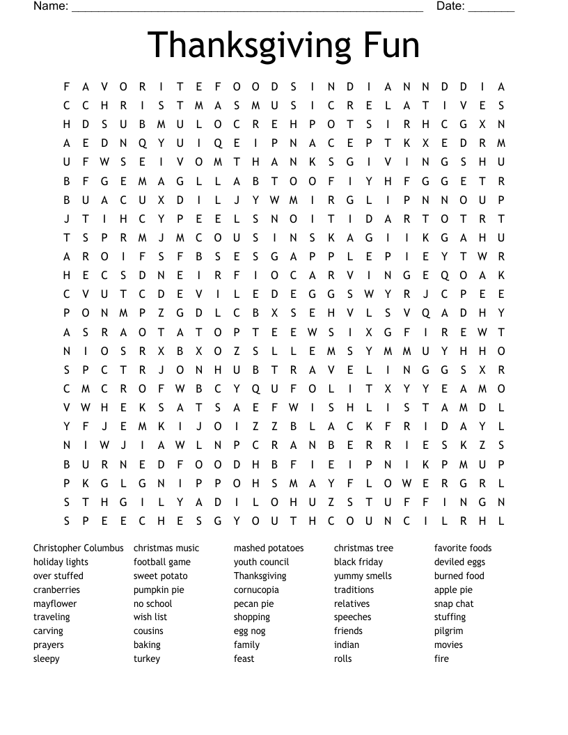 Thanksgiving Fun Word Search