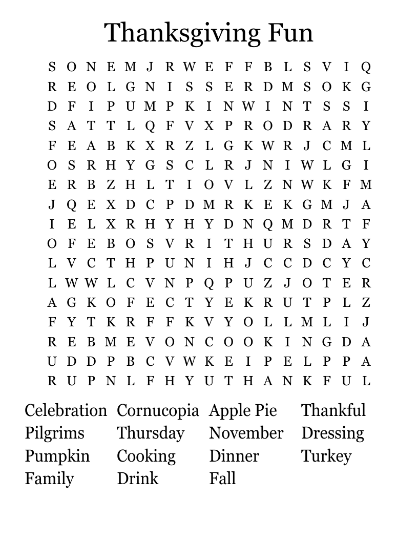 Thanksgiving Fun Word Search