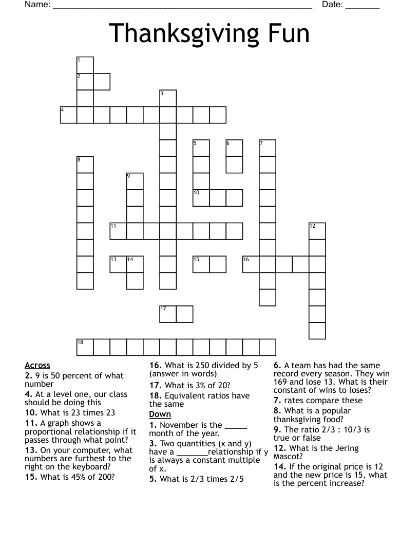 Thanksgiving Fun Crossword