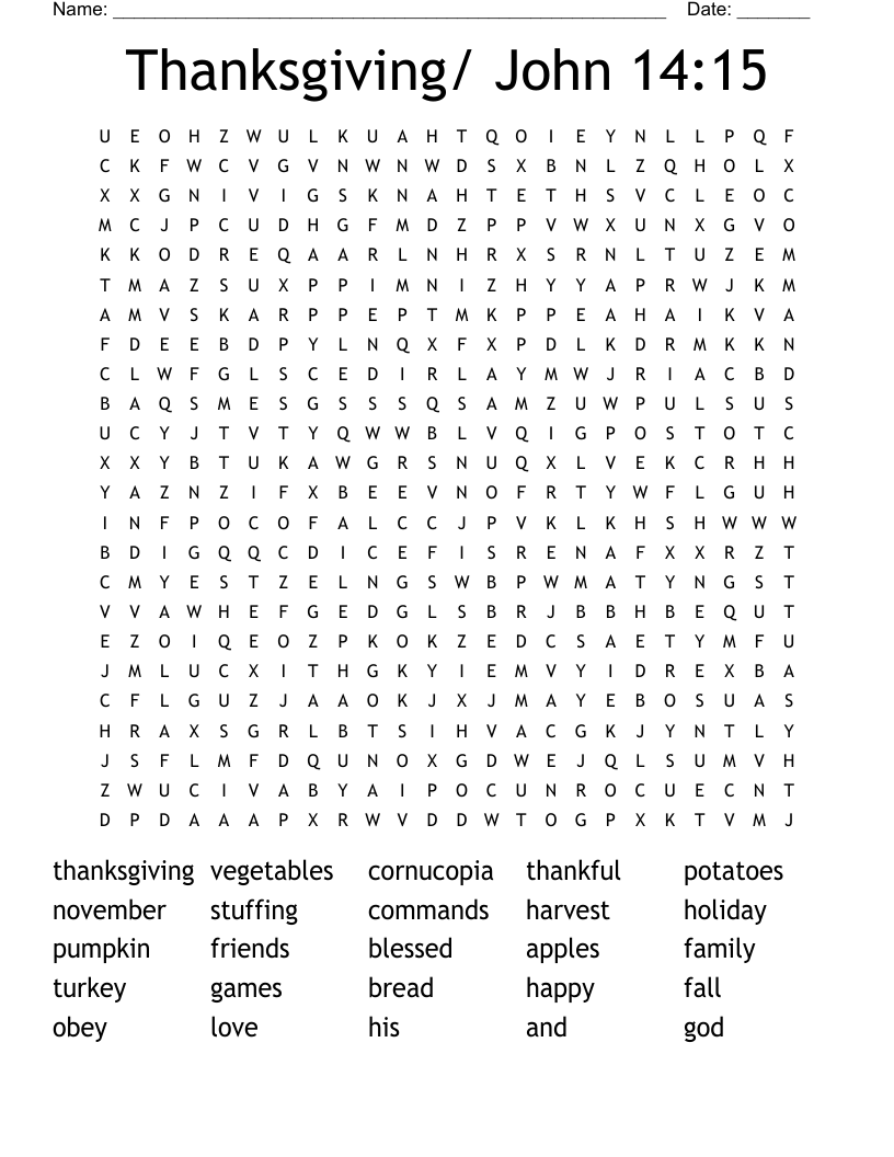 Thanksgiving/ John 14:15 Word Search