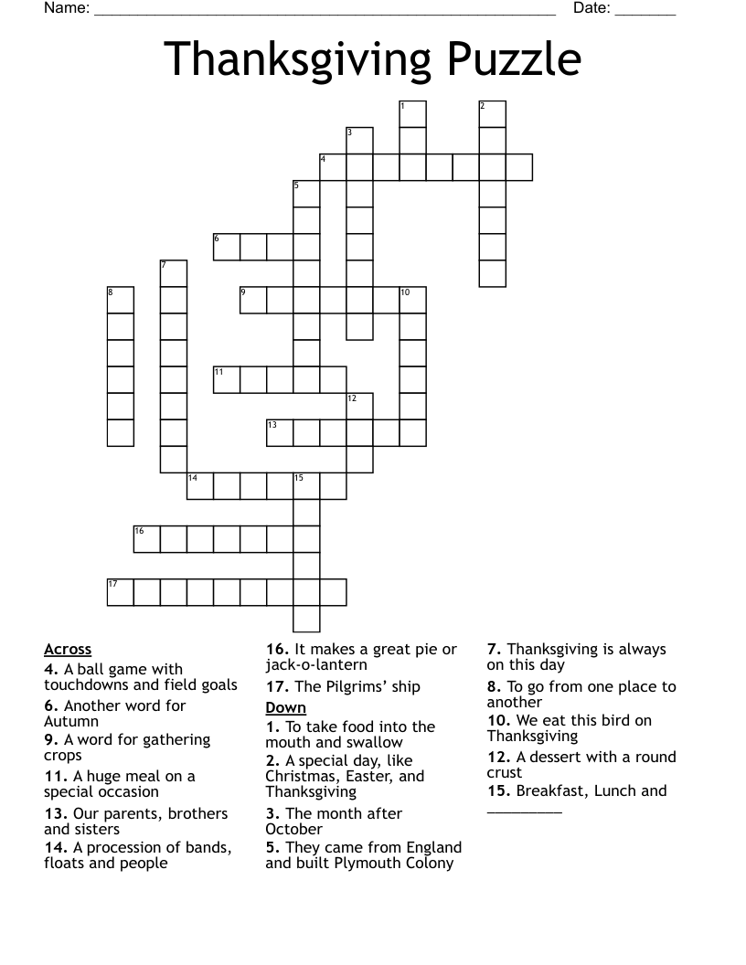 Thanksgiving Puzzle Crossword