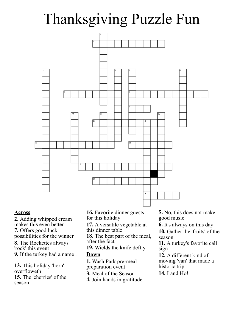 Thanksgiving Puzzle Fun Crossword