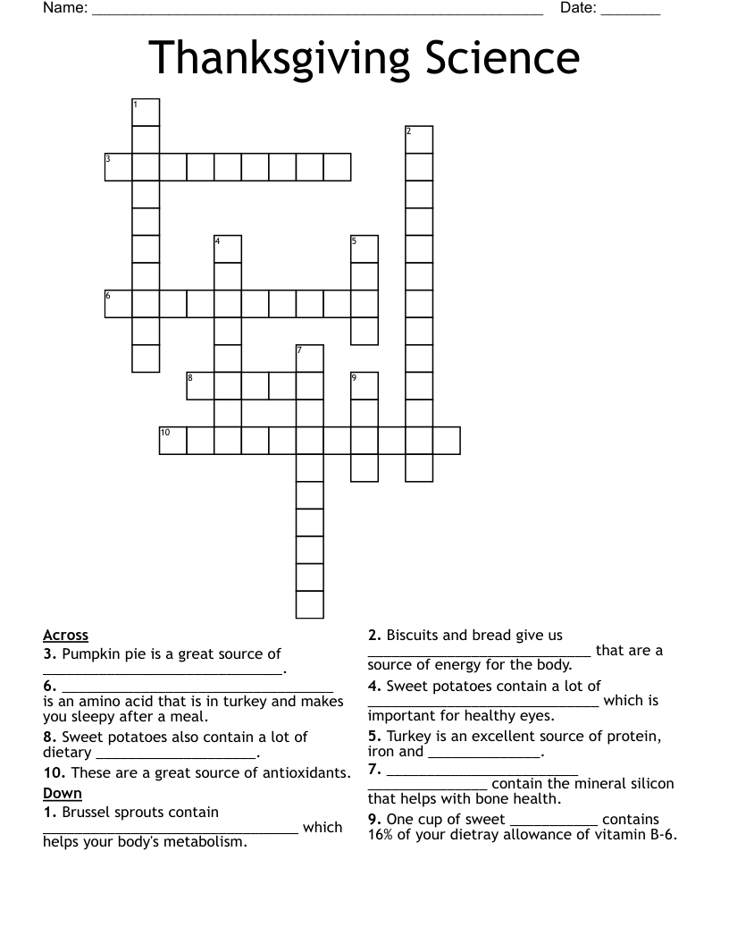 Thanksgiving Science Crossword