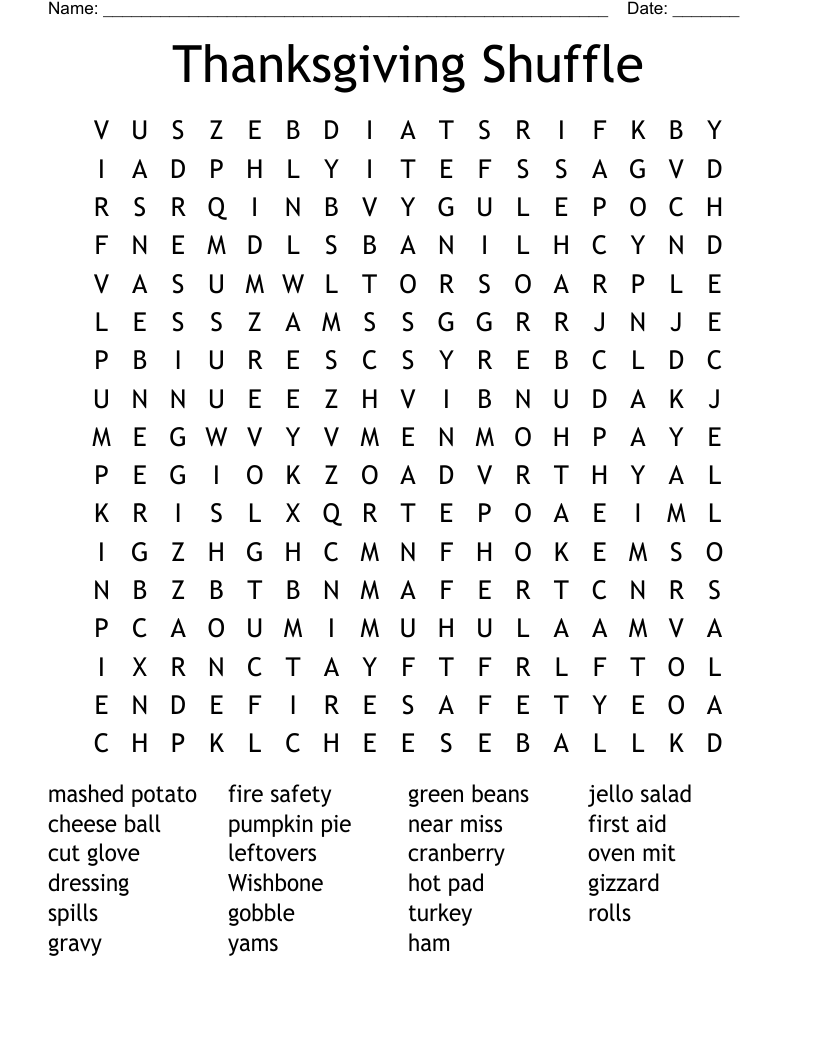 Thanksgiving Shuffle Word Search