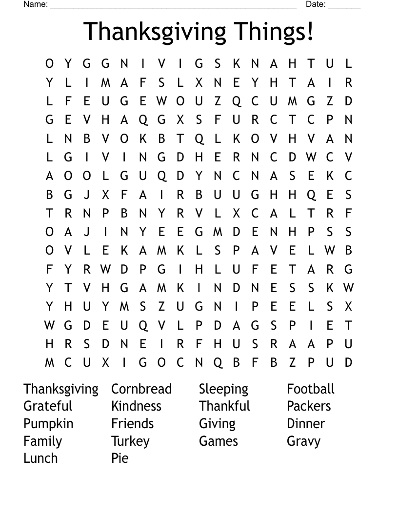 Thanksgiving Things! Word Search