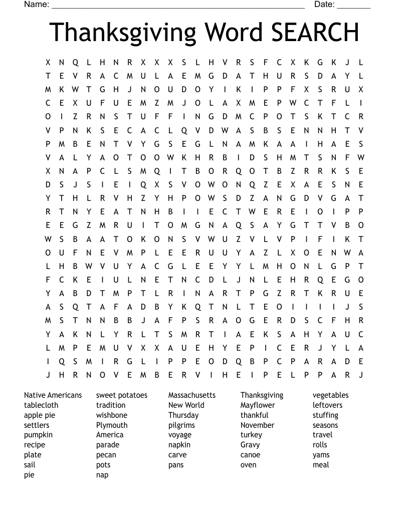 Thanksgiving Word SEARCH