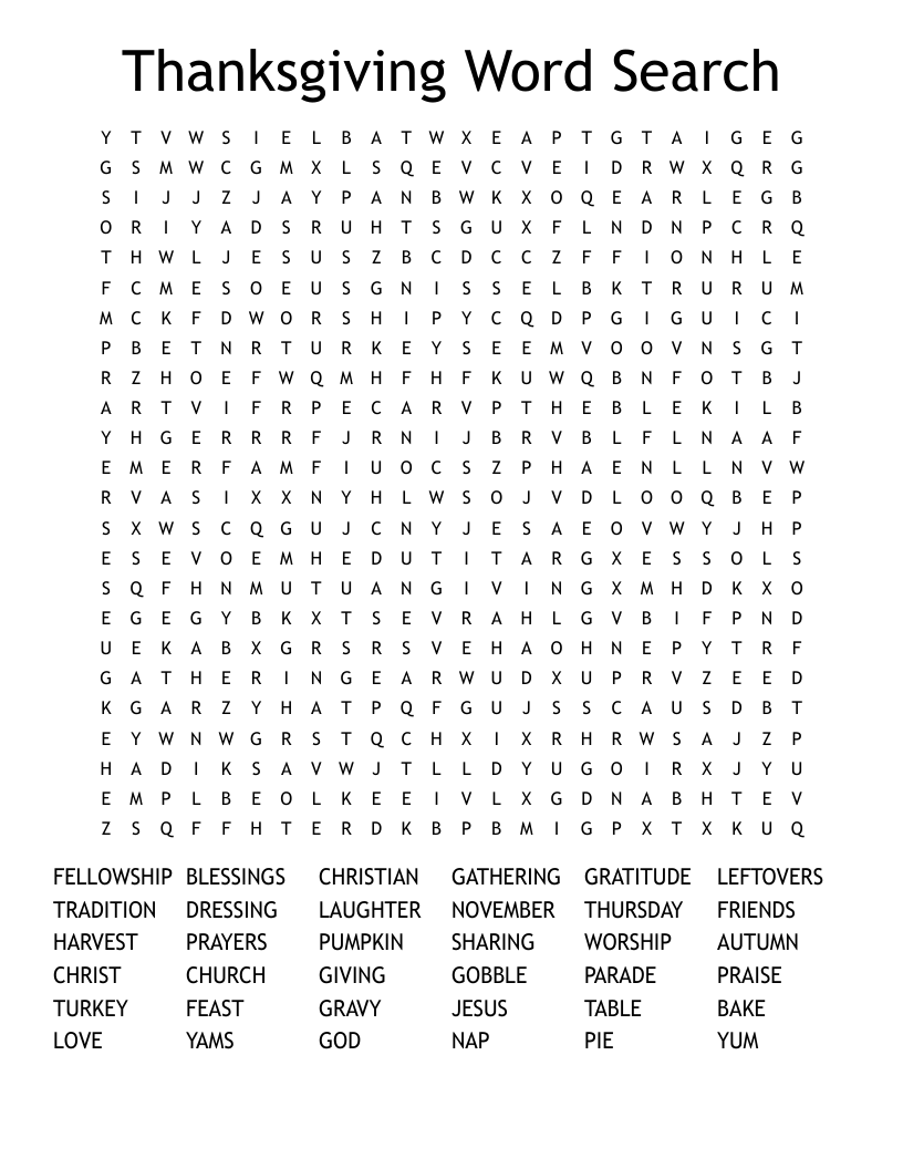 Thanksgiving Word Search