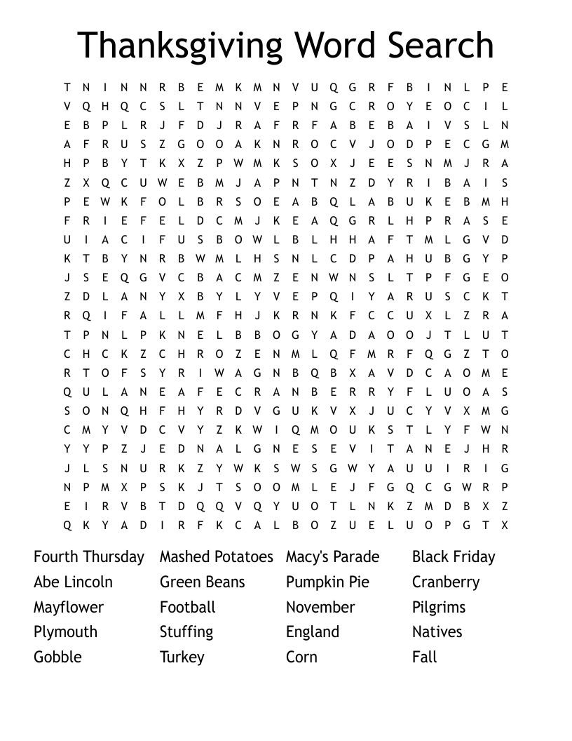 Thanksgiving Word Search