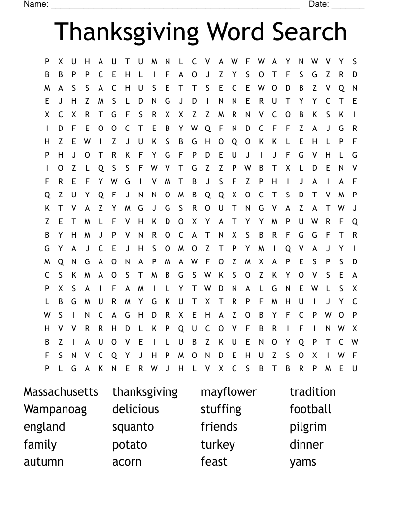 Thanksgiving Word Search