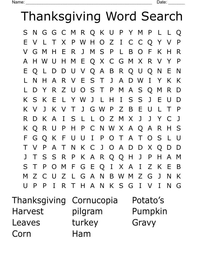 Thanksgiving Word Search