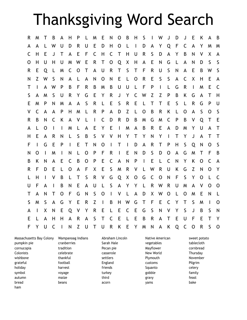 Thanksgiving Word Search