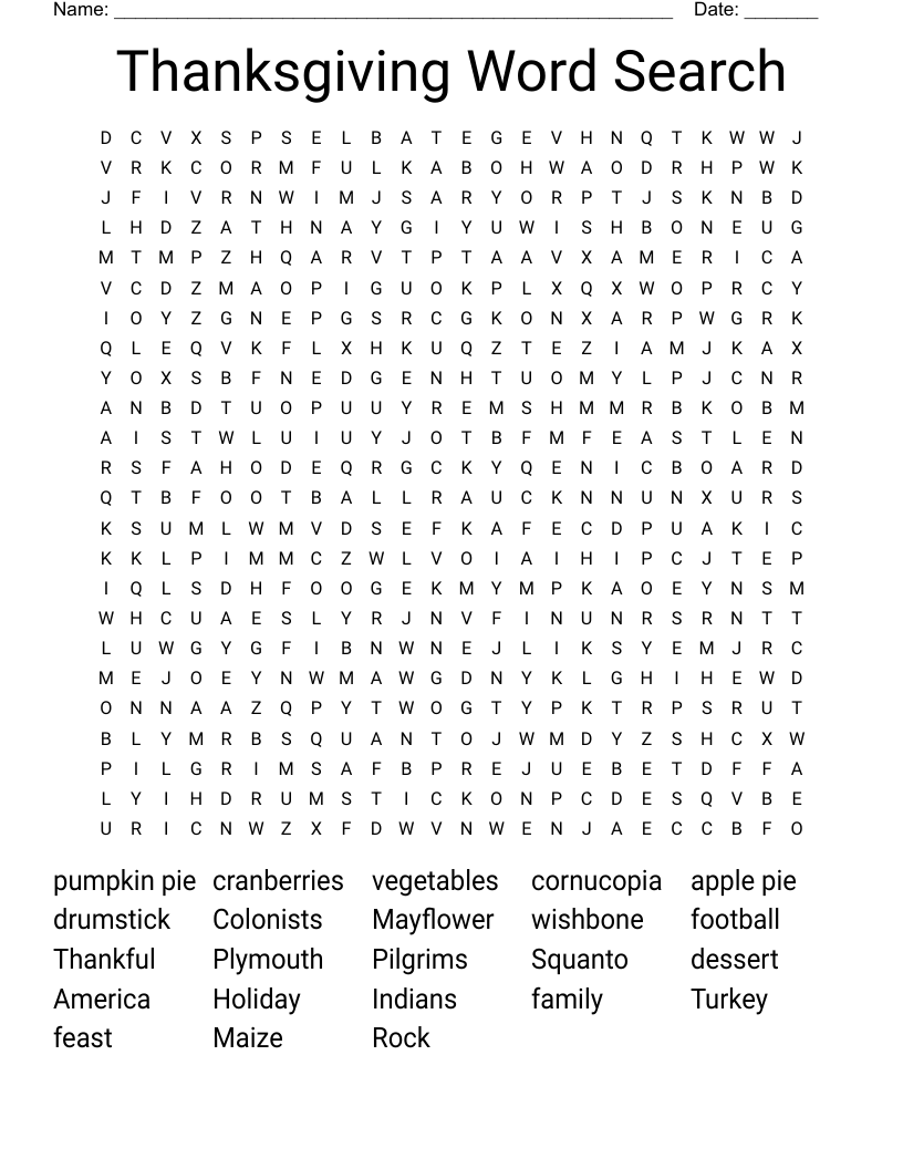 Thanksgiving Word Search