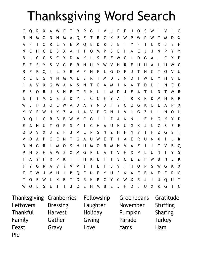 Thanksgiving Word Search