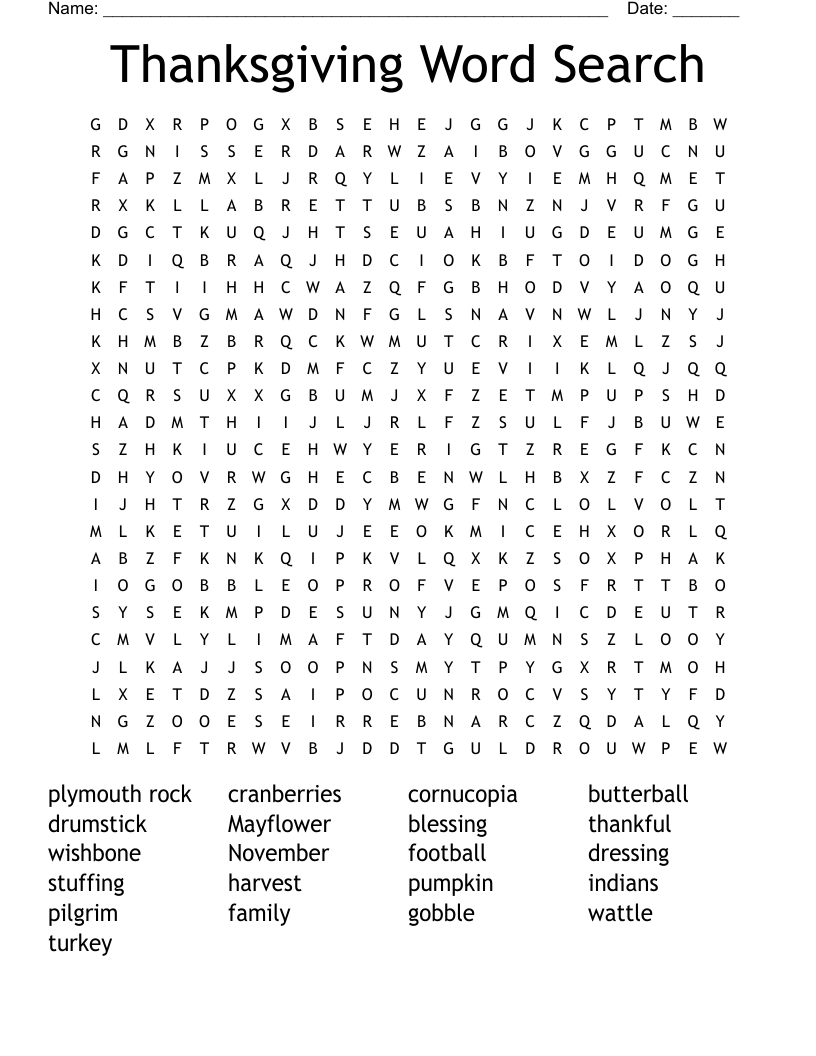 Thanksgiving Word Search