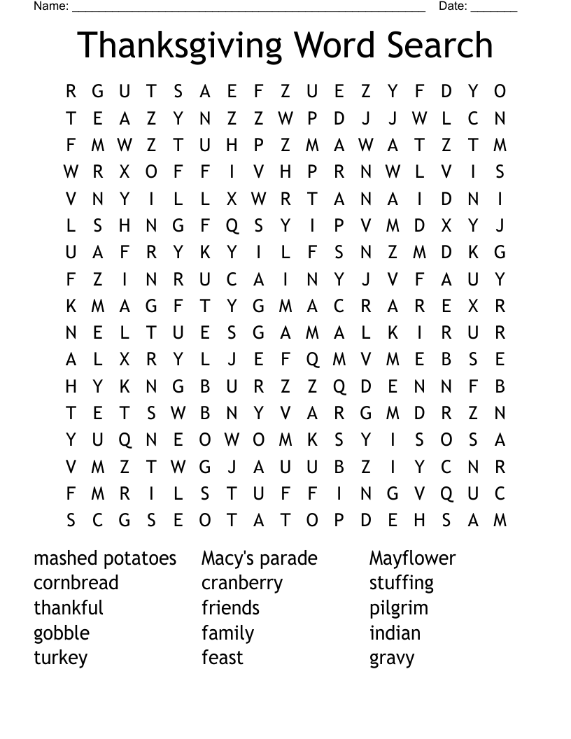 Thanksgiving Word Search