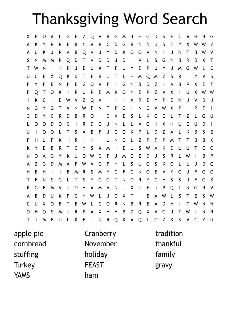 Thanksgiving Word Search 