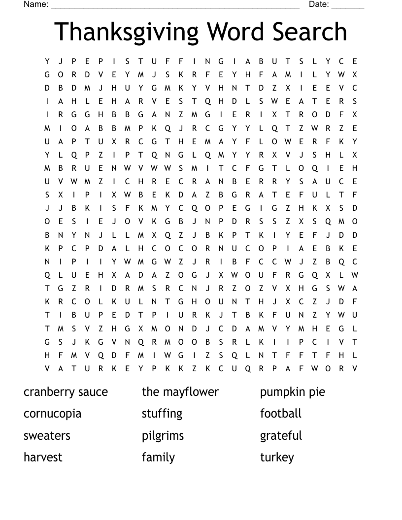 Thanksgiving Word Search 