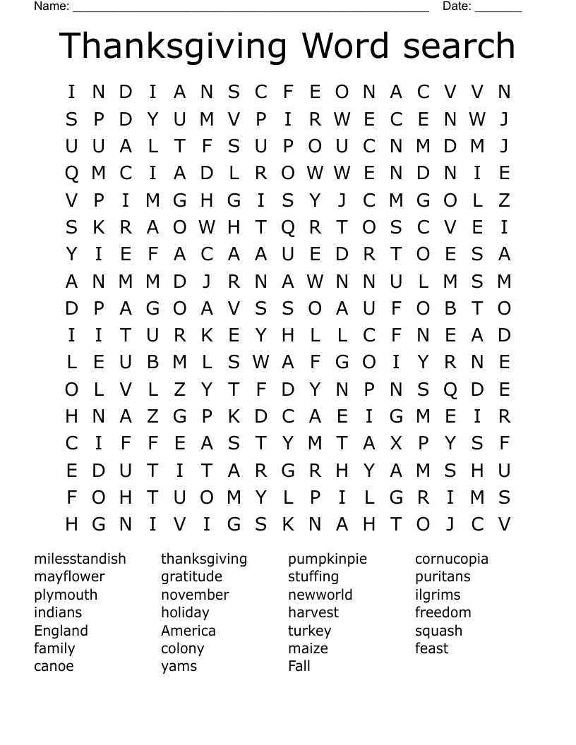Thanksgiving Word search