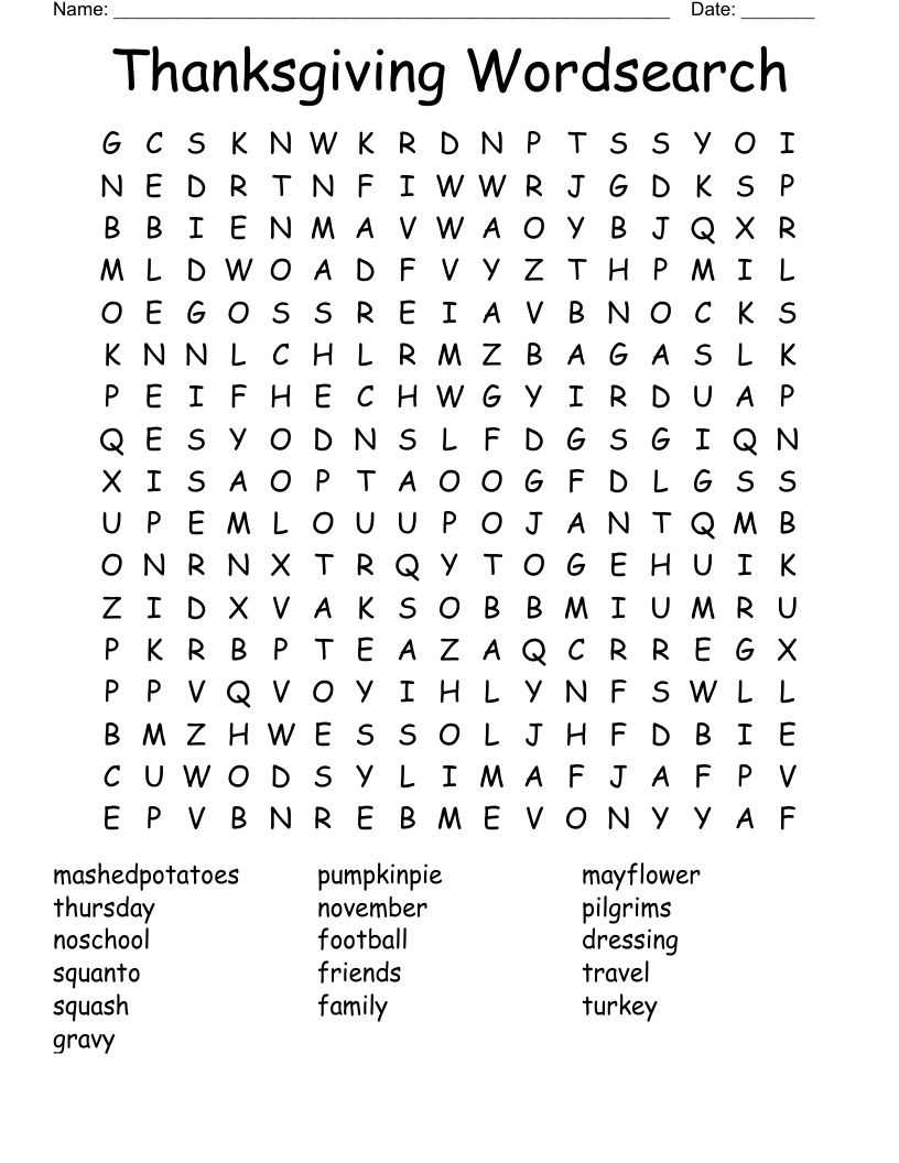 Thanksgiving Wordsearch