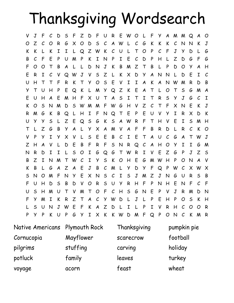 Thanksgiving Wordsearch