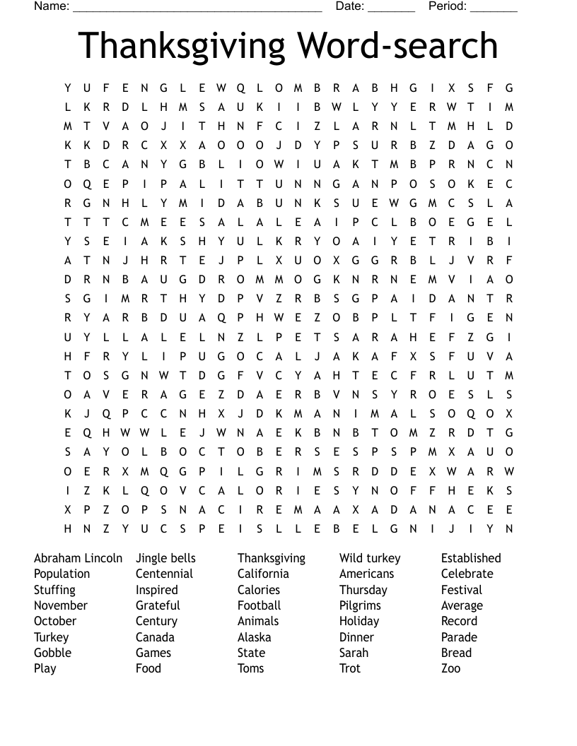 Thanksgiving Word-search  Word Search