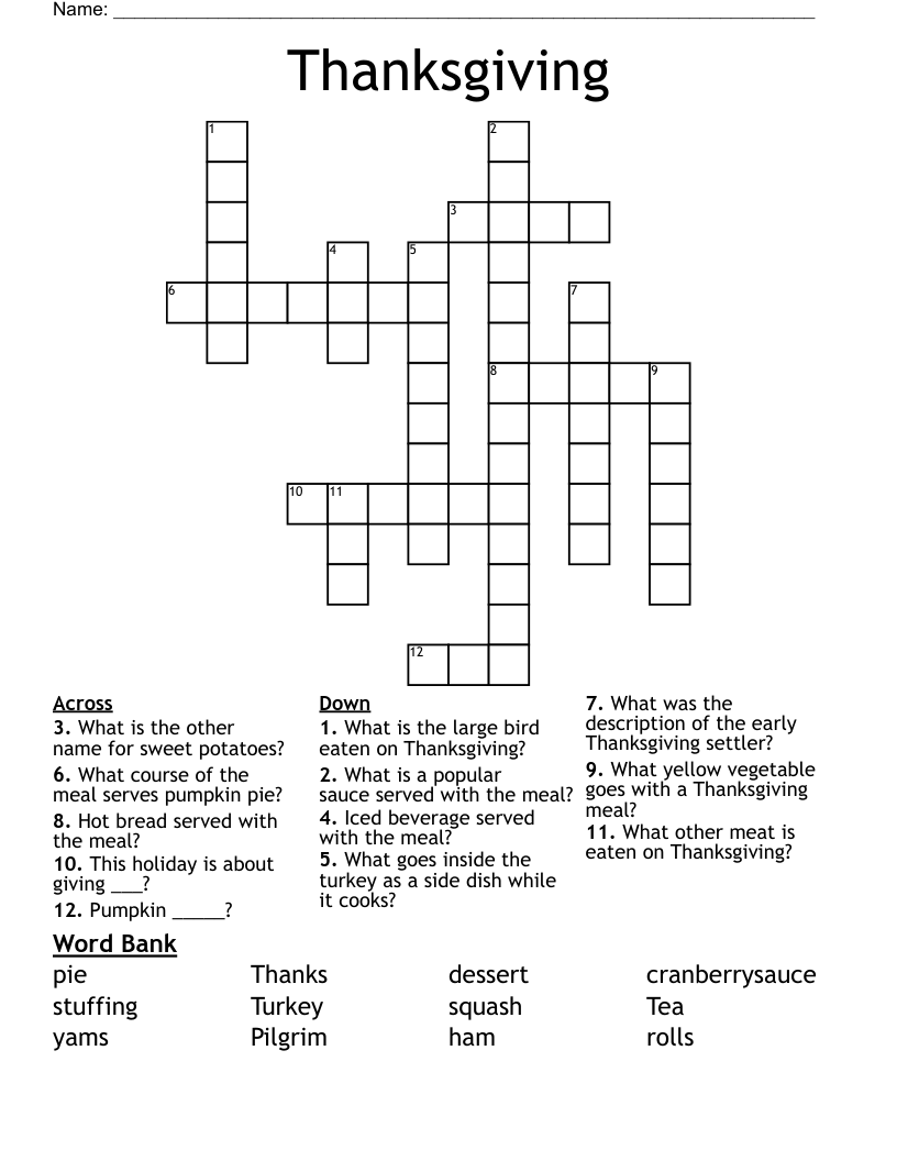Thanksgiving  Crossword
