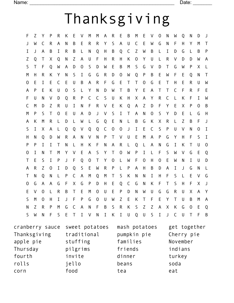 Thanksgiving  Word Search