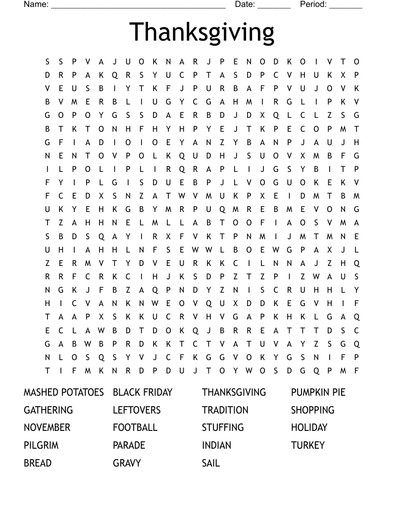 Thanksgiving  Word Search