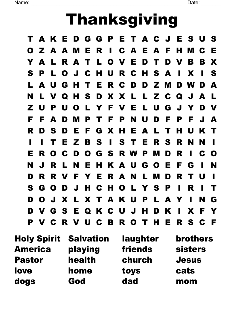 Thanksgiving  Word Search