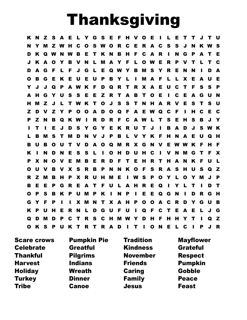 Thanksgiving  Word Search