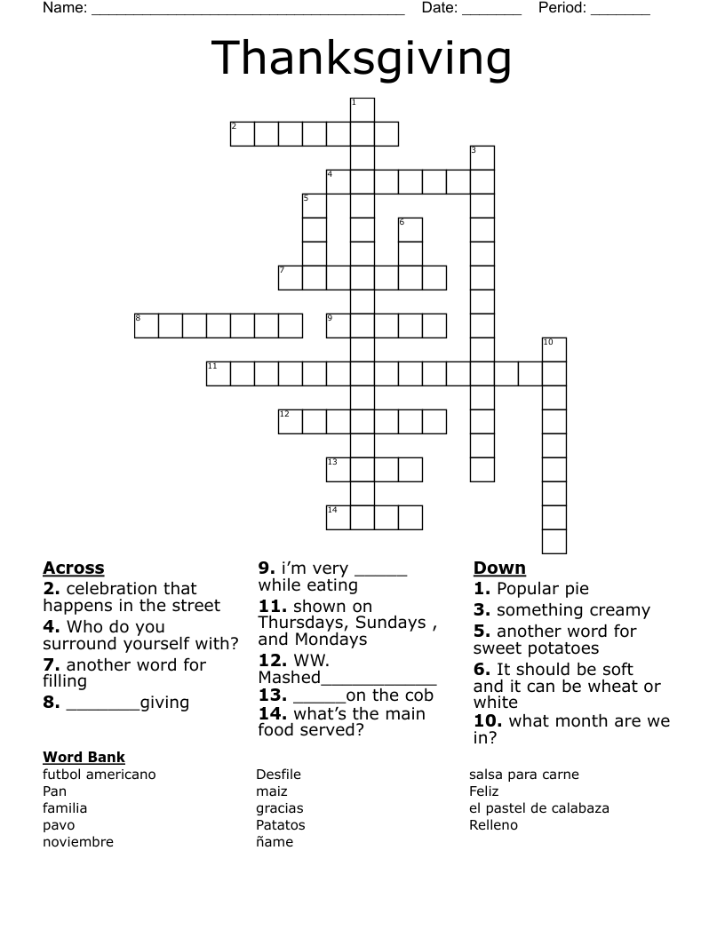 Thanksgiving  Crossword