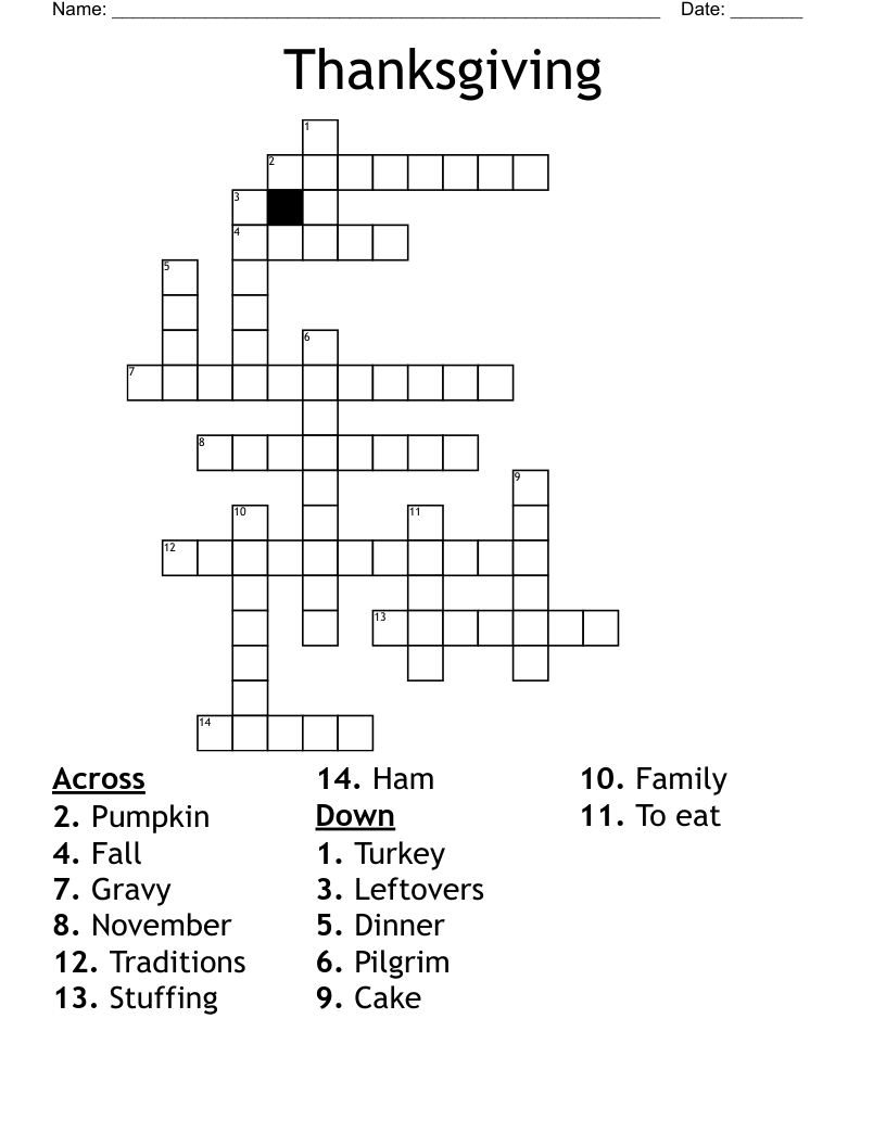 Thanksgiving  Crossword