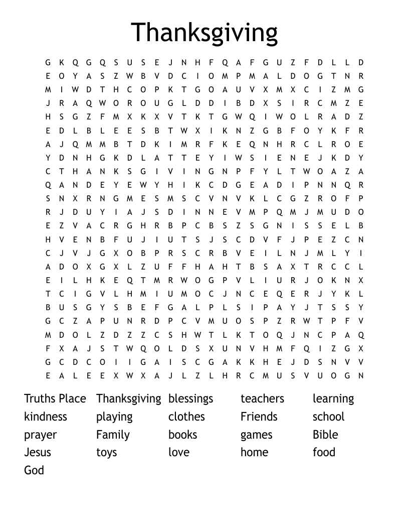 Thanksgiving  Word Search