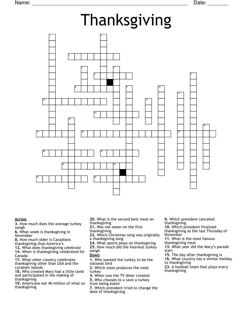 Thanksgiving  Crossword