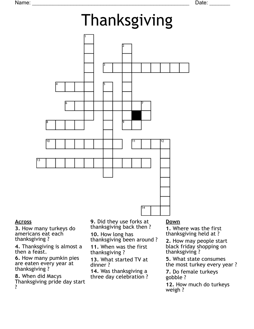 Thanksgiving  Crossword