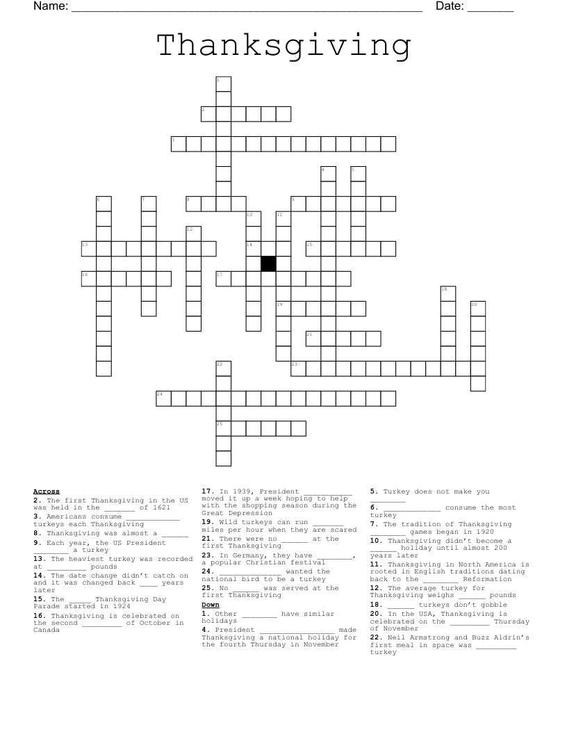 Thanksgiving  Crossword