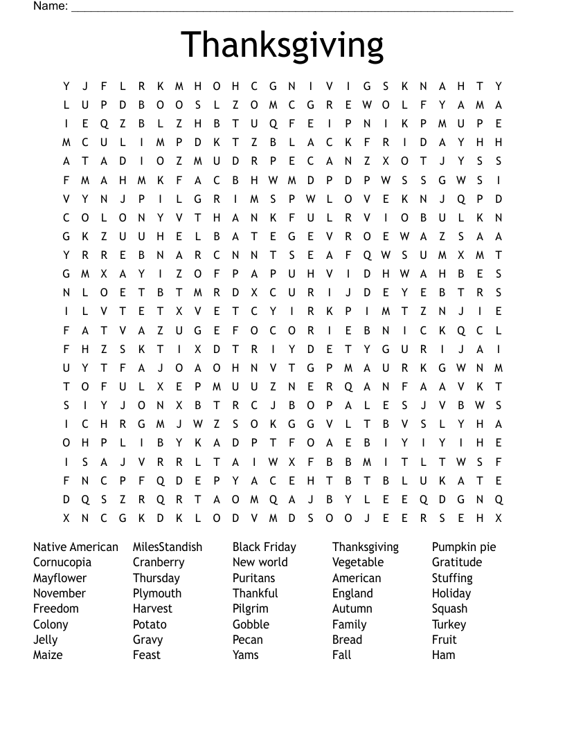 Thanksgiving  Word Search