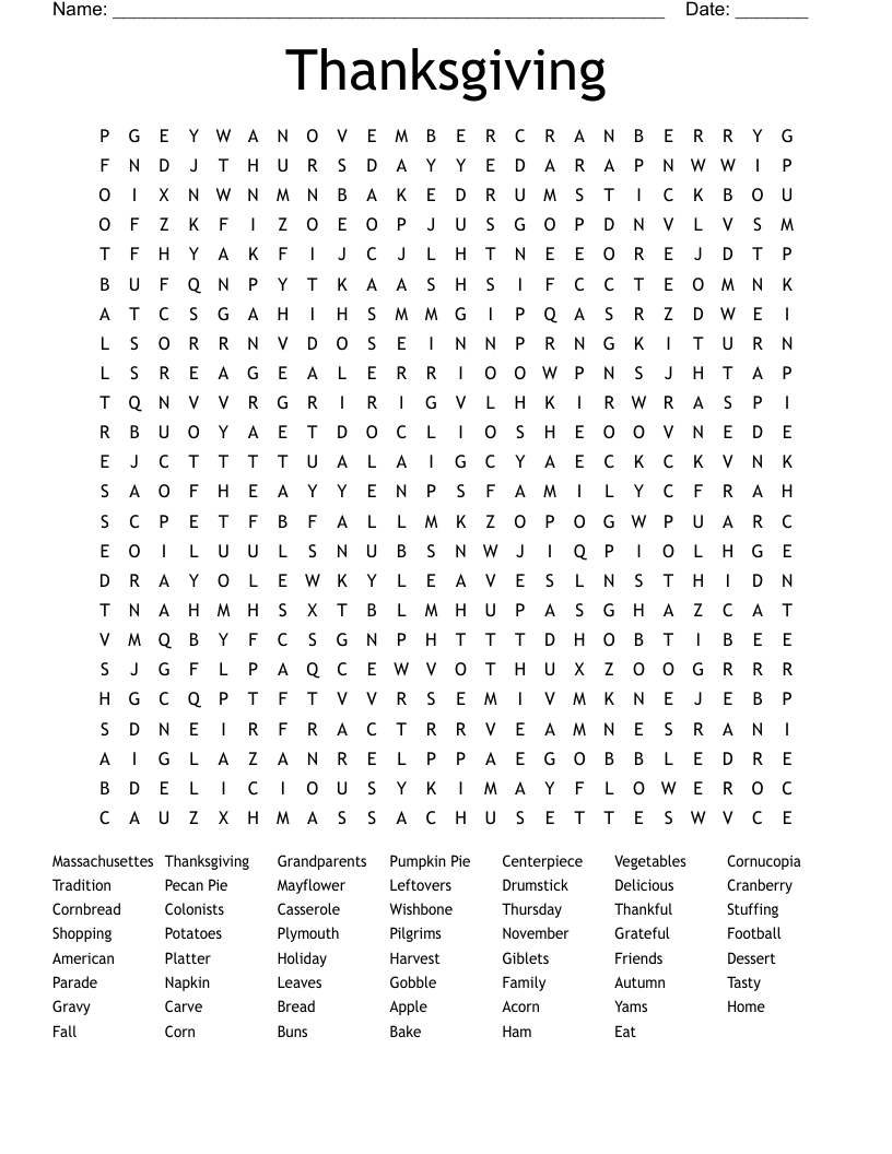 Thanksgiving  Word Search