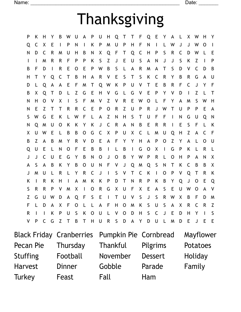 Thanksgiving  Word Search