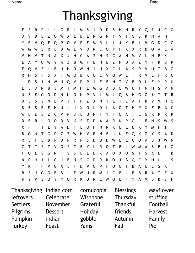 Thanksgiving  Word Search