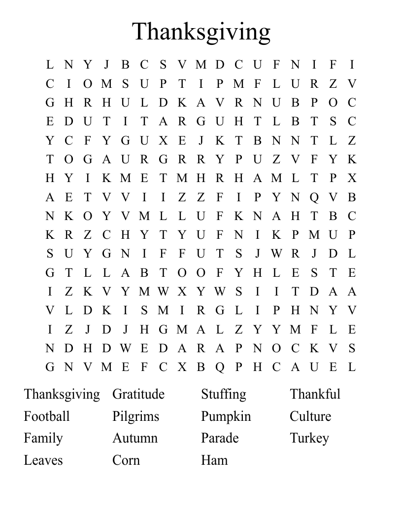 Thanksgiving  Word Search