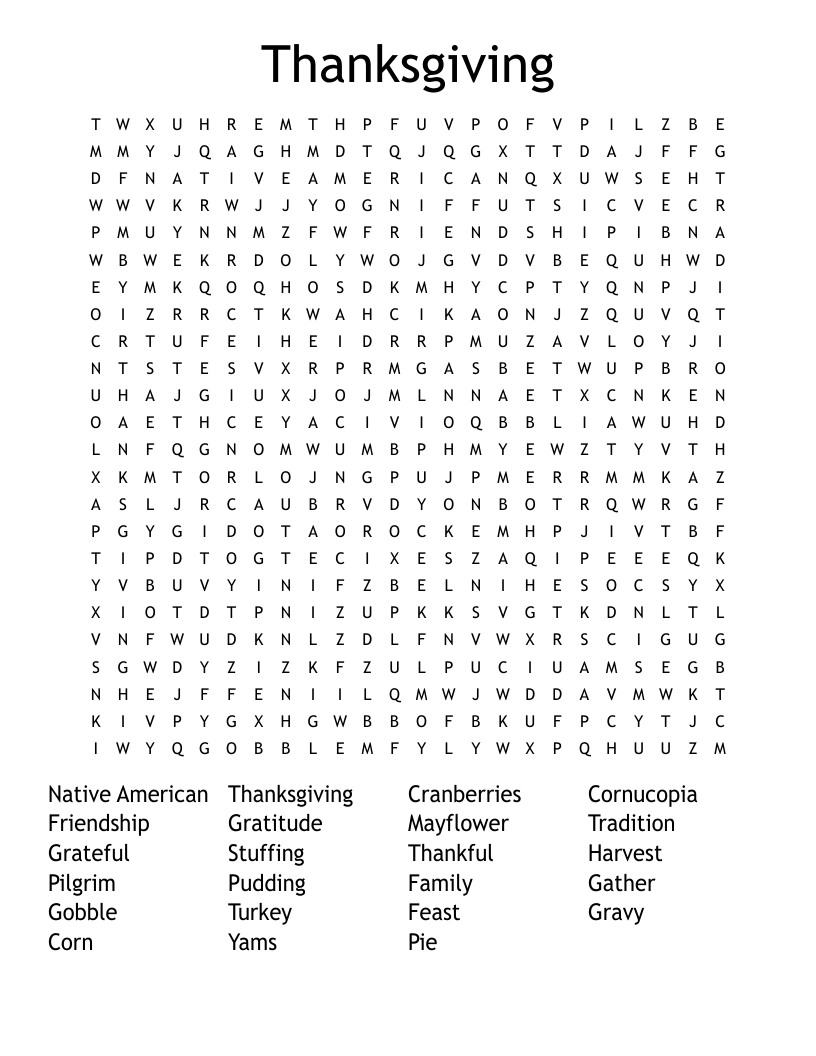Thanksgiving  Word Search