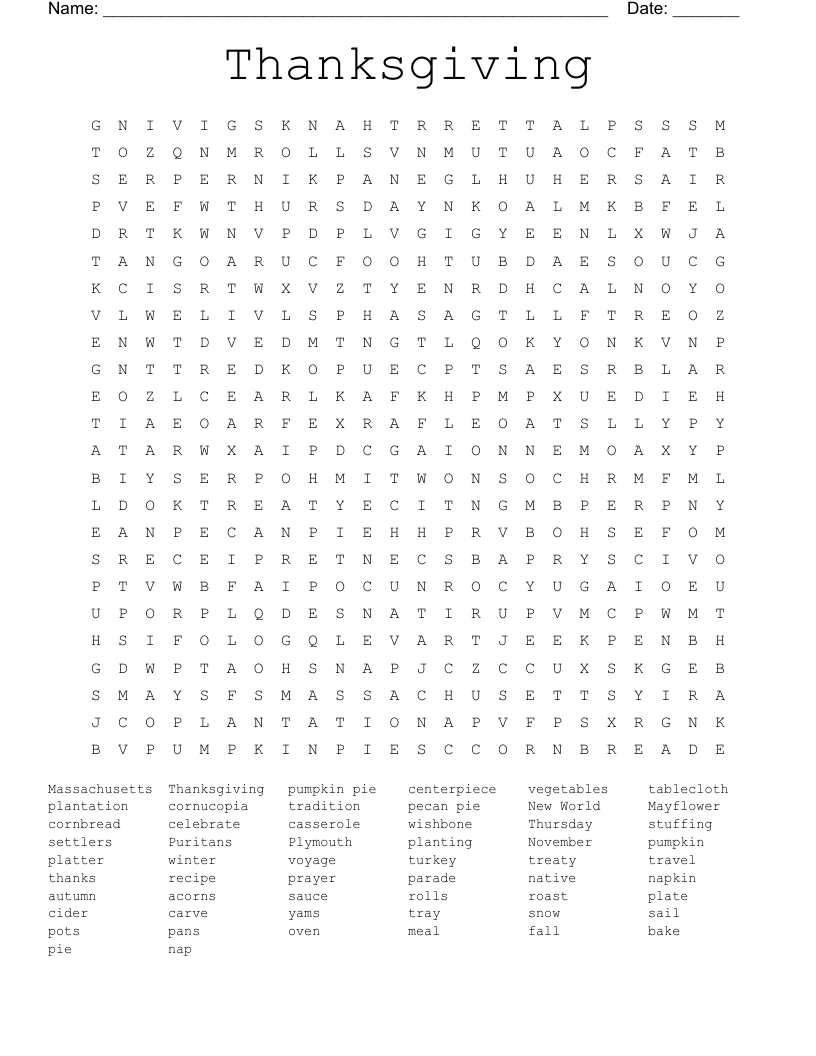 Thanksgiving  Word Search