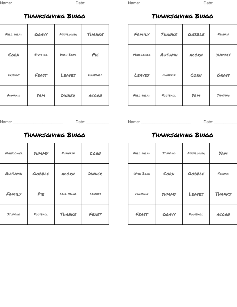Thanksgiving  Bingo