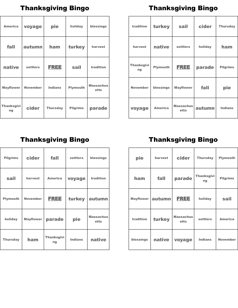 Thanksgiving  Bingo 