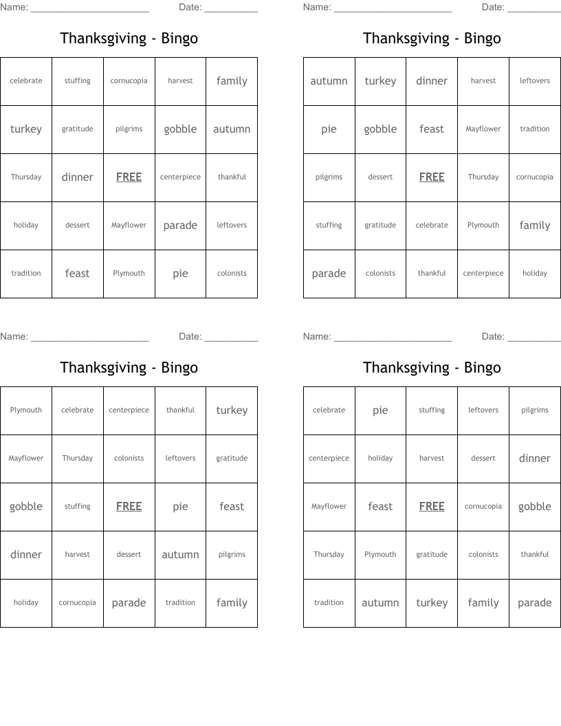 Thanksgiving - Bingo 
