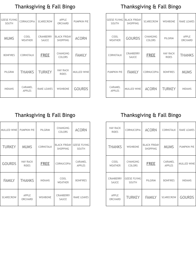 Thanksgiving & Fall Bingo