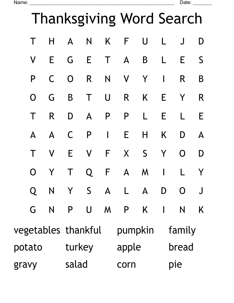Thanksgiving  Word Search