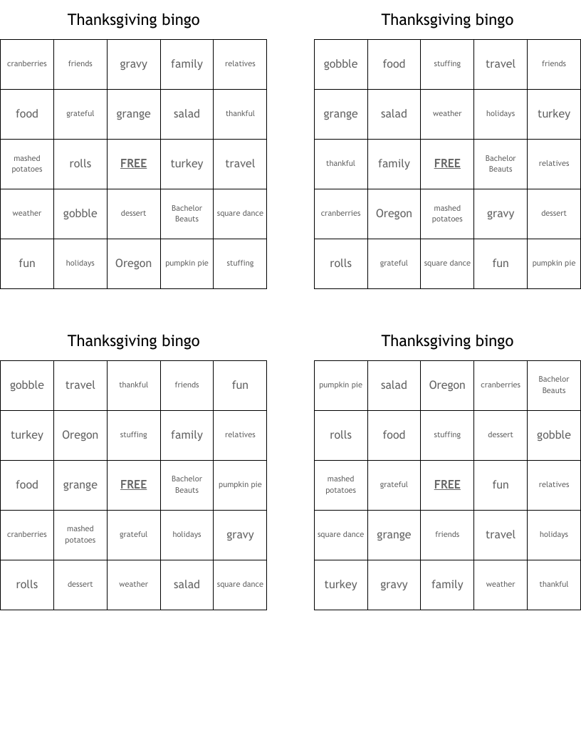 Thanksgiving bingo