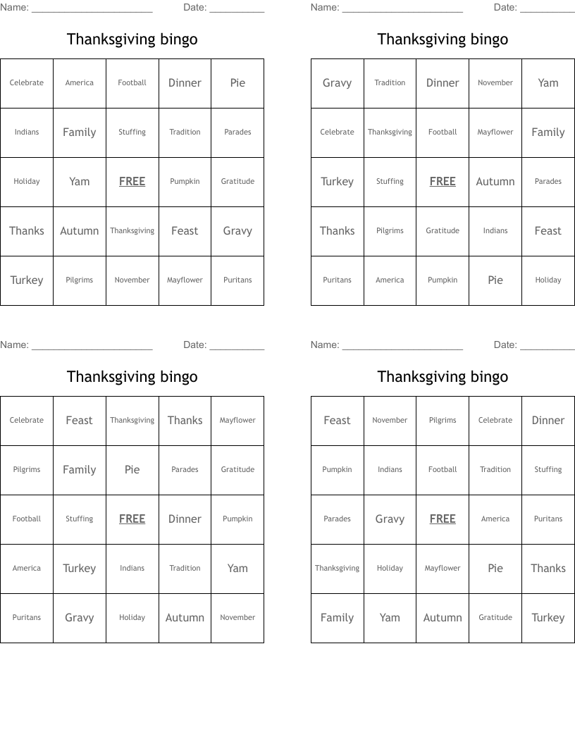Thanksgiving bingo